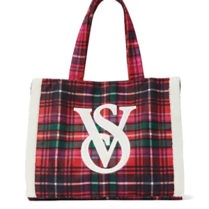 Bolsa Tote Xadrez Victoria’s Secret com Logo em Pelúcia